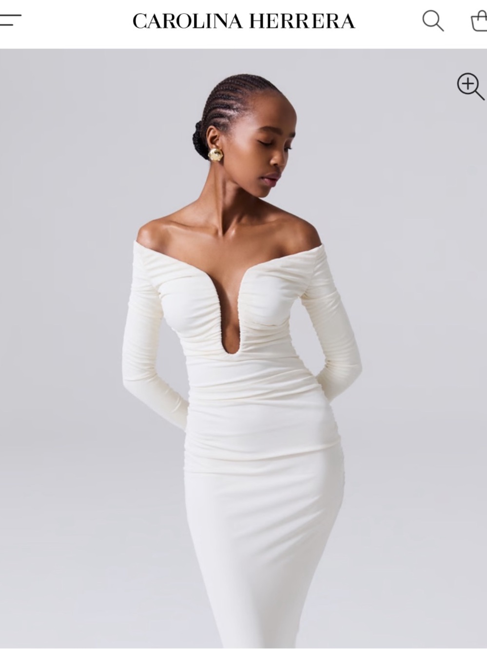 Carolina Herrera White One-Shoulder Ruched V-Neck Midi Dress XS - Picture 3 of 11